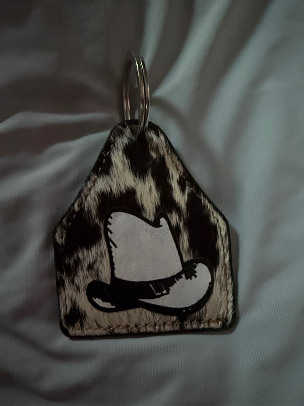 Cowhide Cowboy Hat Keychain - Black & White